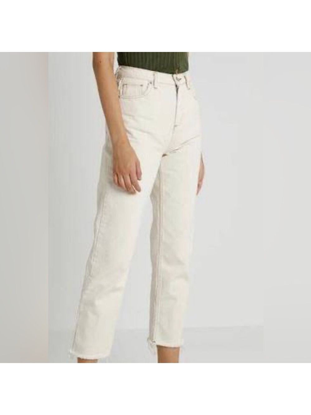 BDG urban outfitters white pax high waist button fly distressed hems jeans 28